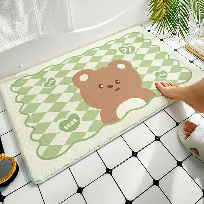 Tapis de sol ours mignon, avec nœud de princesse rose, pour entrée de maison, chambre à coucher, toilettes, porte de salle de bain, coussinet de pied absorbant et antidérapant