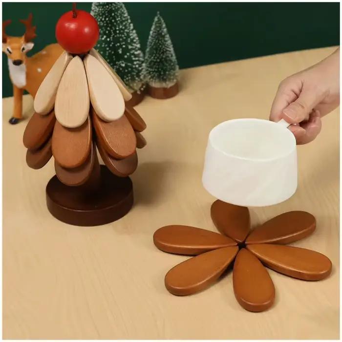 Tapis isolant d'arbre Table à manger en bois massif tapis Anti-brûlure tapis de Pot cadeau de Festival décoration de maison créative et personnalisée