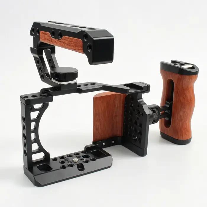 Kit de cage pour appareil photo Sony A6500 A6400 A6300 A6100 A6000 avec poignée supérieure en bois, poignée latérale et plaque Arca Swiss pour Vlog et vidéo