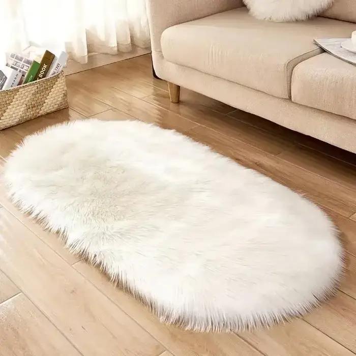 Tapis de luxe en fausse fourrure, grand tapis en peluche douce et moelleuse en velours noir et blanc pour salon, chambre à coucher, tapis décoratif
