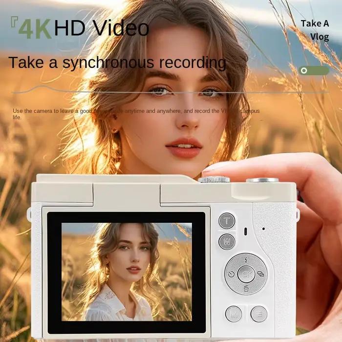 Caméra numérique 4K avec zoom numérique 16X, enregistreur vidéo rétro CCD, écran 2,4 pouces, 180° °   Appareil photo numérique compact à écran rabattable pour selfies