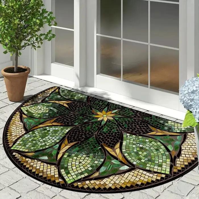 Tapis demi-lune vintage à motif floral en mosaïque, antidérapant, pour la décoration de la maison, salon, chambre, entrée, cadeau pour les amateurs de style Art Déco