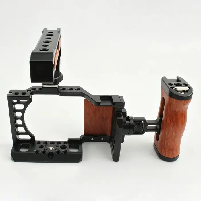 Kit de cage pour appareil photo Sony A6500 A6400 A6300 A6100 A6000 avec poignée supérieure en bois, poignée latérale et plaque Arca Swiss pour Vlog et vidéo