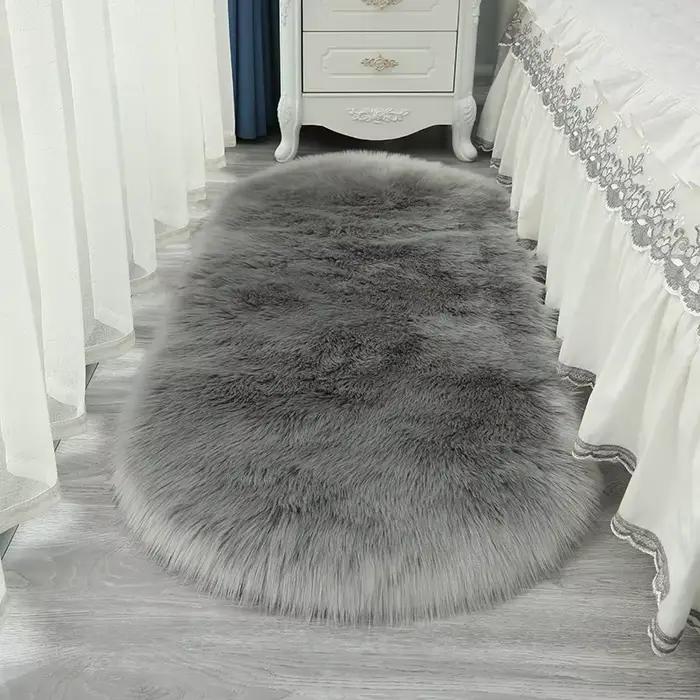 Tapis de luxe en fausse fourrure, grand tapis en peluche douce et moelleuse en velours noir et blanc pour salon, chambre à coucher, tapis décoratif