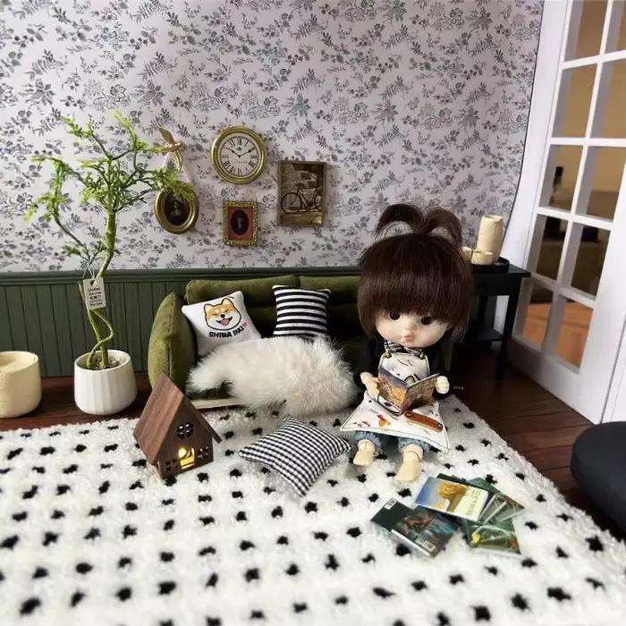 Tapis en peluche Imitation peau de mouton pour maison de poupée, modèle de chambre à coucher, salon, décoration, accessoires pour maison de poupée, 1/12