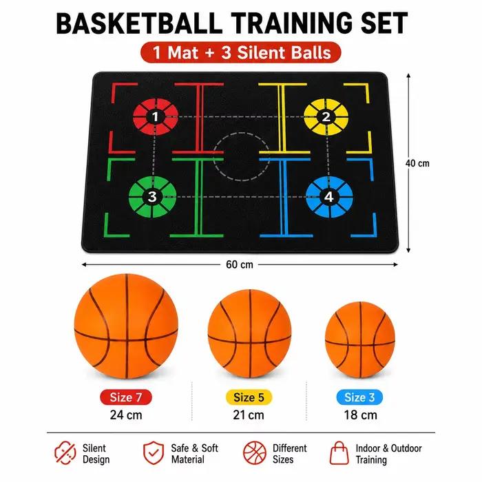 Tapis d'entraînement de basketball + ensemble de ballons silencieux