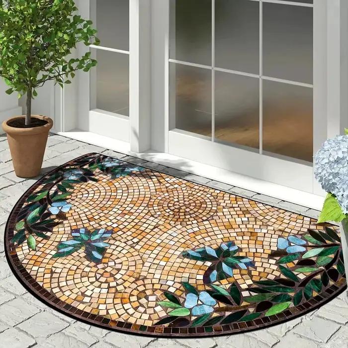Tapis demi-lune vintage à motif floral en mosaïque, antidérapant, pour la décoration de la maison, salon, chambre, entrée, cadeau pour les amateurs de style Art Déco