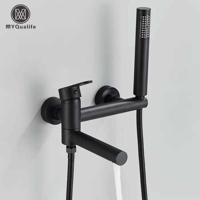 Robinet de baignoire noir, cascade murale, système de douche de bain intégré dans la baignoire murale, robinet mitigeur de douche