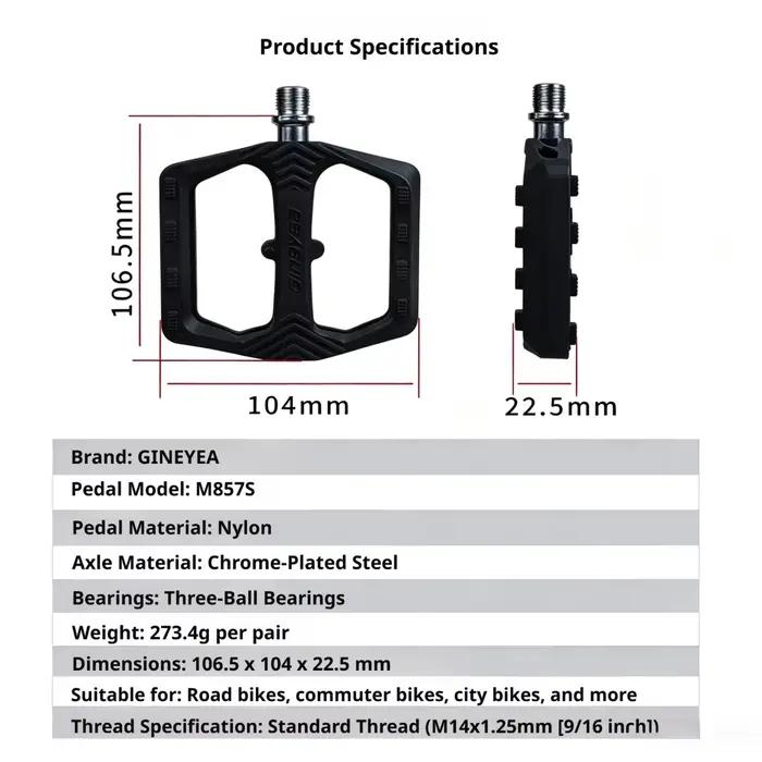 Pédales de vélo en nylon GINEYEA M857S
