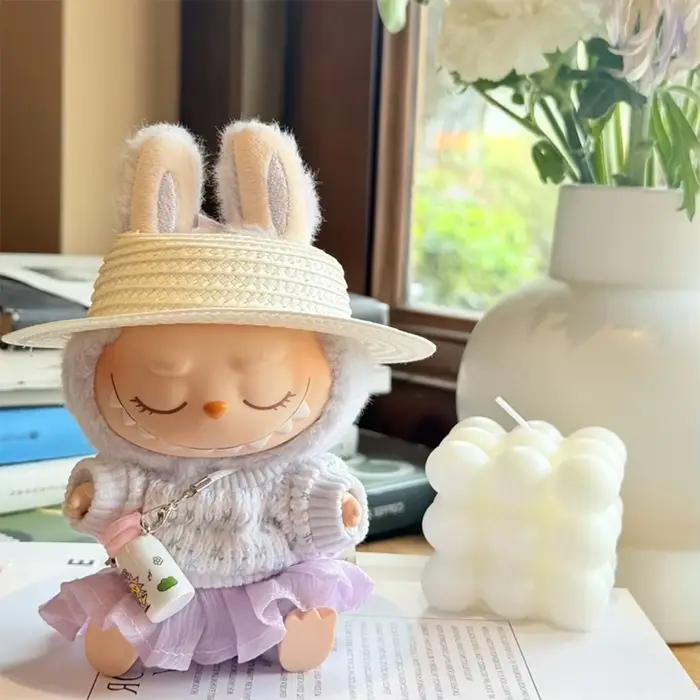 Accessoires pour Labubu V1 V2, vêtements pour Labubu, série de fête assise, ensemble jupe et chapeau en fil doux d'été