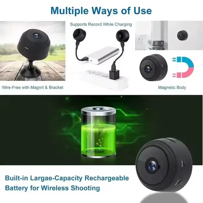 Mini Caméra A9 HD avec Vision Nocturne Infrarouge, Dispositif de Sécurité Domestique Sans Fil, Wifi, pour dehors en Plein Air, pour Maison Intelligente