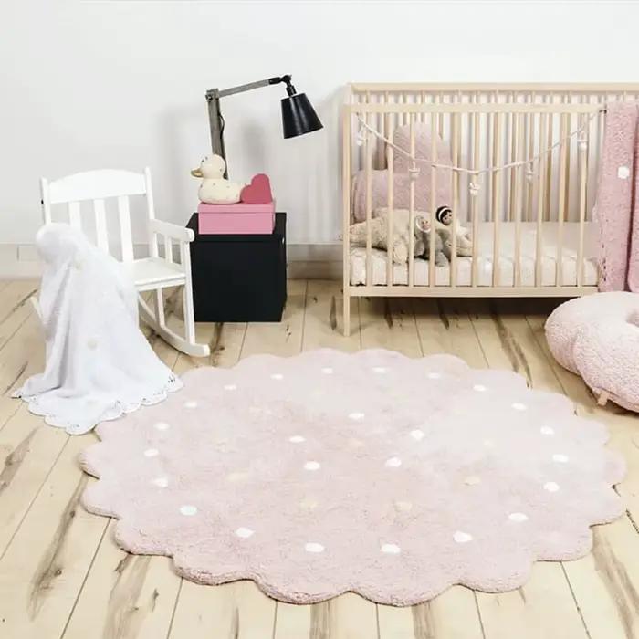Tapis rond en coton nordique, 120cm, tapis de sol en forme de vague, rose et blanc, tapis de jeu pour enfants, tapis de chambre à coucher, décoration de chambre à coucher, Kawaii
