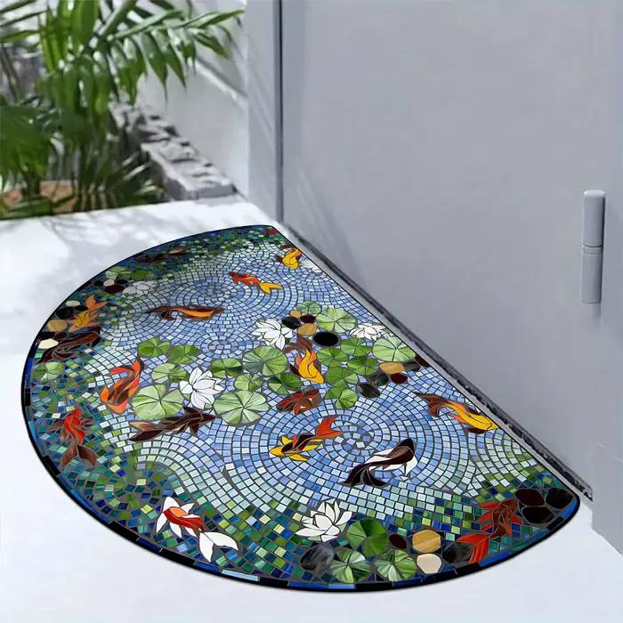 Tapis d'entrée antidérapant, résistant à la saleté, résistant à l'usure, semi-circulaire, imitation marbre, Texture, tapis de sol de bienvenue