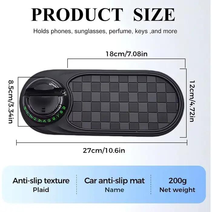 Tapis antidérapant de voiture, tapis de tableau de bord de voiture antidérapant rotatif avec numéro de stationnement temporaire, support de téléphone de tapis antidérapant de voiture