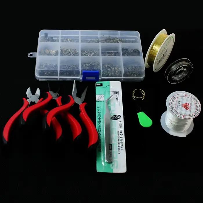 KIT de fabrication de bijoux, 1 ensemble, bouchons de perles/conclusions/pinces/broches/anneaux à sauter/fil/fil/boucle d'oreille/fermoir idéal pour bijoux accessoires pour bricolage