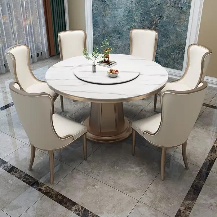 Meubles de salle à manger, table à manger en dalle de roche de style américain, luxe léger, moderne, simple, ronde, haut de gamme, table à manger en bois massif de style français