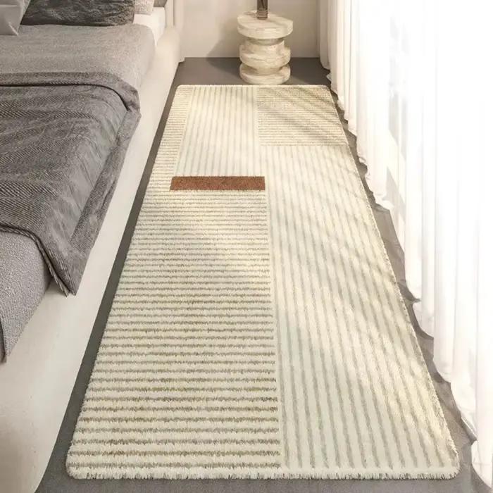 VIKAMA Tapis à poils rayés Tapis antidérapant adapté aux chambres à coucher et aux salons Tapis doux lavable en machine Tapis latéral de berceau