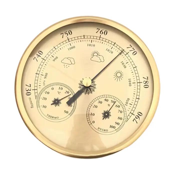 Therye.com-Baromètre en métal 3 en 1 avec cadre rond, station météo, utilisation intérieure et extérieure, hygromètre