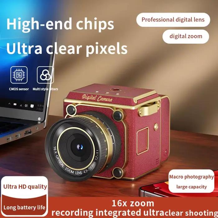 Appareil photo numérique rétro portable CCD avec zoom numérique 16x, idéal pour les étudiants, simulation double reflex, pour la photographie débutante, mini