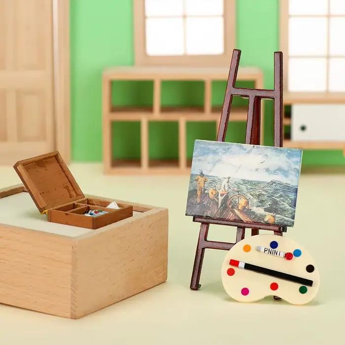 Ensemble de modèles de décoration pour maison de poupée, bricolage, stylo de peinture d'artiste, chevalet Miniature, Mini boîte en bois, planche à dessin