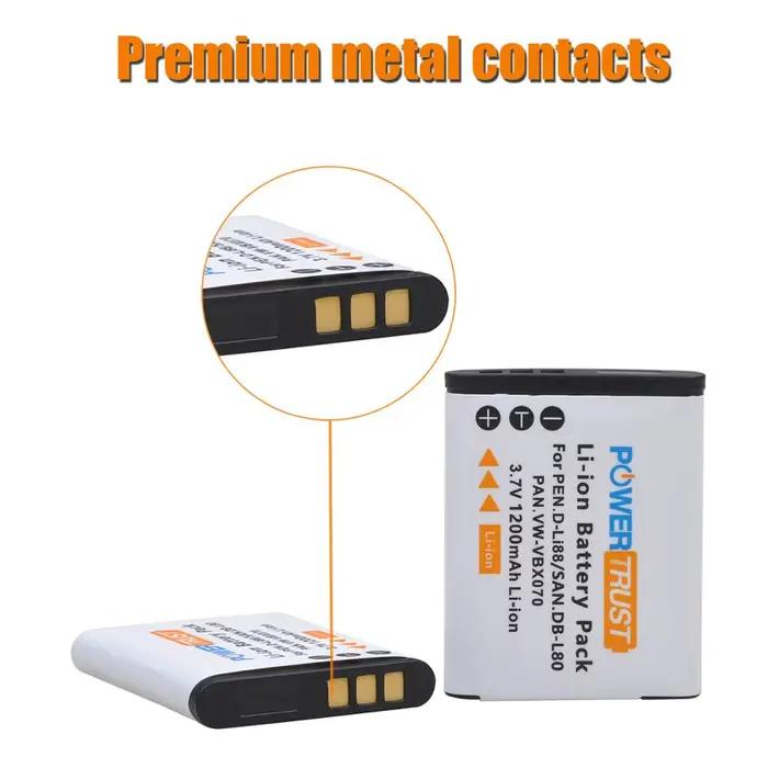 PowerTrust D-Li88 DB-L80 VW-VBX070 batterie de caméra + chargeur USB LED pour Sanyo VPC-CG10 VPC-CG20 pour PENTAX VPC-CG88 CG100
