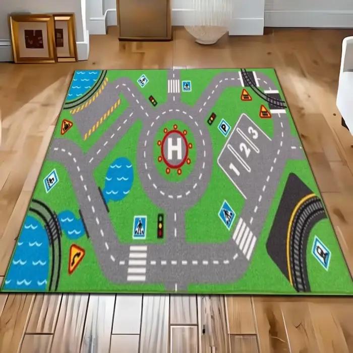 Tapis de jeu pour enfants, tapis de ville, tapis de circulation éducatif, tapis antidérapant, tapis de sol pour salle de jeux pour enfants, design de carte de ville amusant