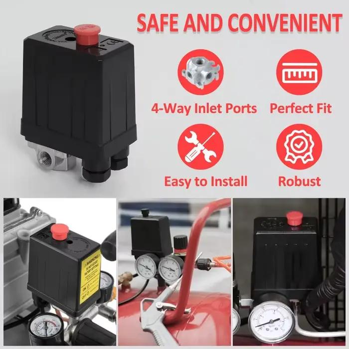 Accessoires compresseur d'air à pression réglable 220V 4 Ports vanne de contrôle 90-120PSI pressostat pièces