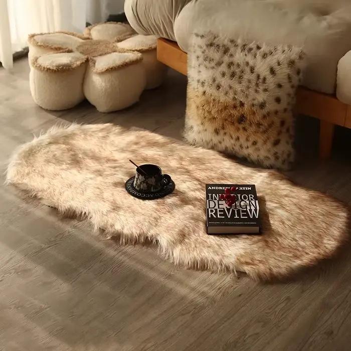 Tapis en peau de mouton artificielle, Long en peluche, luxueux, moelleux, pour salon, chambre à coucher, fausse laine, coussin de chaise