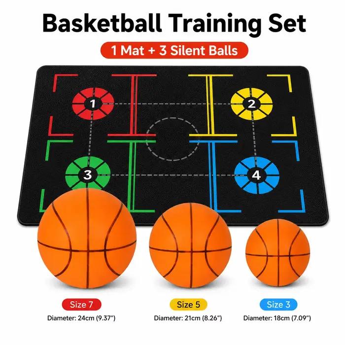 Tapis d'entraînement de basketball + ensemble de ballons silencieux