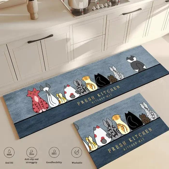 Tapis de cuisine antidérapant Cat Long, tapis décoratif pour chambre, tapis de cuisine, tapis de salon, tapis de buanderie, tapis d'entrée, tapis de sol pour la maison
