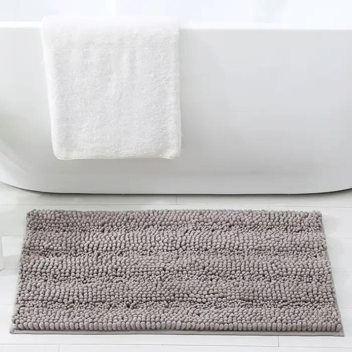 Tapis de bain confortable en chenille épaisse, tapis de salle de bain antidérapant à poils longs, tapis de sol rectangulaire doux pour cuisine et salon