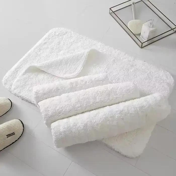 Tapis de bain en coton pour hôtel et maison, tapis de sol épais antidérapant en peluche longue, absorbant l'eau, blanc, pour salle de bain et entrée