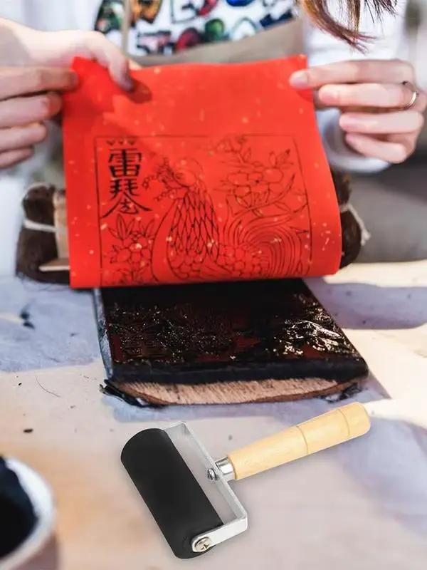 Rouleau en caoutchouc manche en bois rouleau d'impression pinceau gomme à encre Art artisanat outil de peinture outil d'impression petit rouleau de caoutchouc