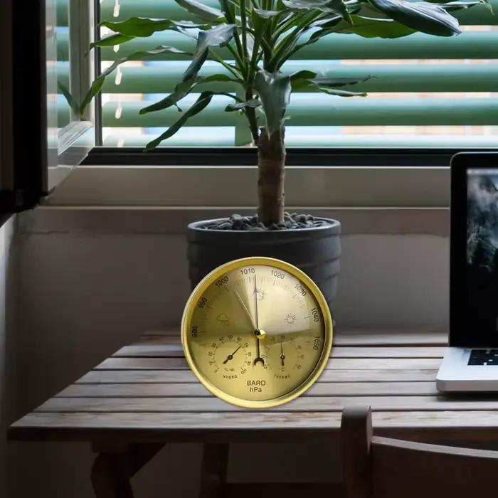 Station météo baromètre 3 en 1 en métal pour usage intérieur extérieur baromètre thermomètre hygromètre avec cadre rond