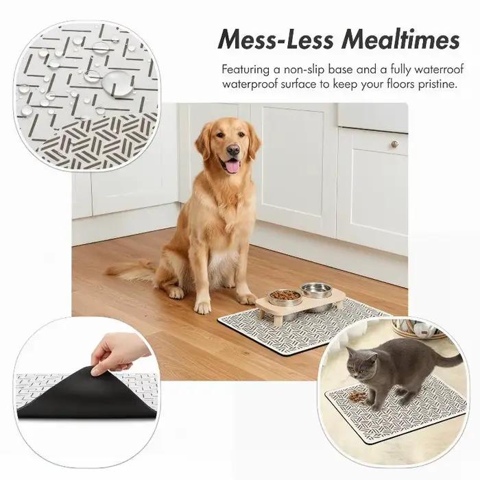 Tapis absorbant pour animaux de compagnie en diatomite, imperméable et antidérapant, pour gamelles de chat et de chien, surface anti-éclaboussures, utilisation à la maison et en cuisine