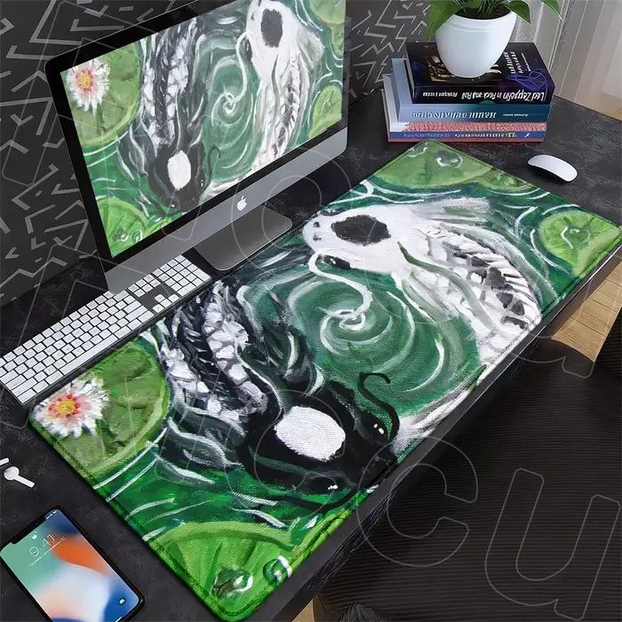 Tapis de jeu XXL en caoutchouc pour clavier 900x400mm, tapis de souris de bureau japonais noir et blanc, motif poisson Koi, tapis poisson Yin-yang