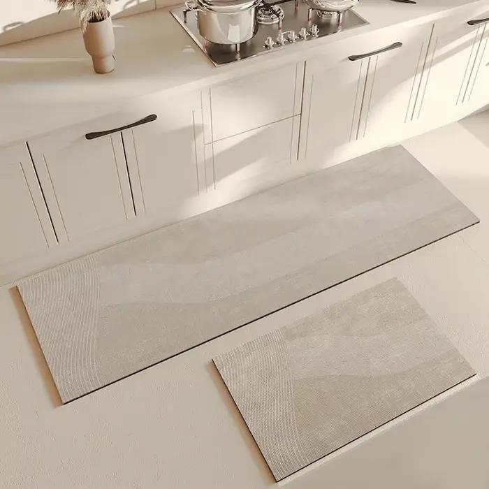 Tapis de Cuisine Beige en Polymère PVC, Imperméable, Solide, Longue Bande, en Cuir, Résistant à l'Huile, Non-ALD Lavable