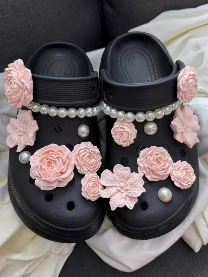17 pièces d'accessoires de chaussures à la mode: jeu de trous pour boucles de chaussures, bricolage nouvelle fleur montagne camélia fleur 3D ornement de chaussure