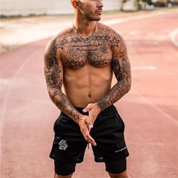 Short 2 en 1 respirant imprimé d'été pour hommes, pour gymnases, Fitness, course à pied, séchage rap