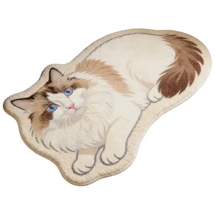 Tapis irrégulier en forme de chat mignon, tapis de sol en polyester doux et moelleux, tapis décorati