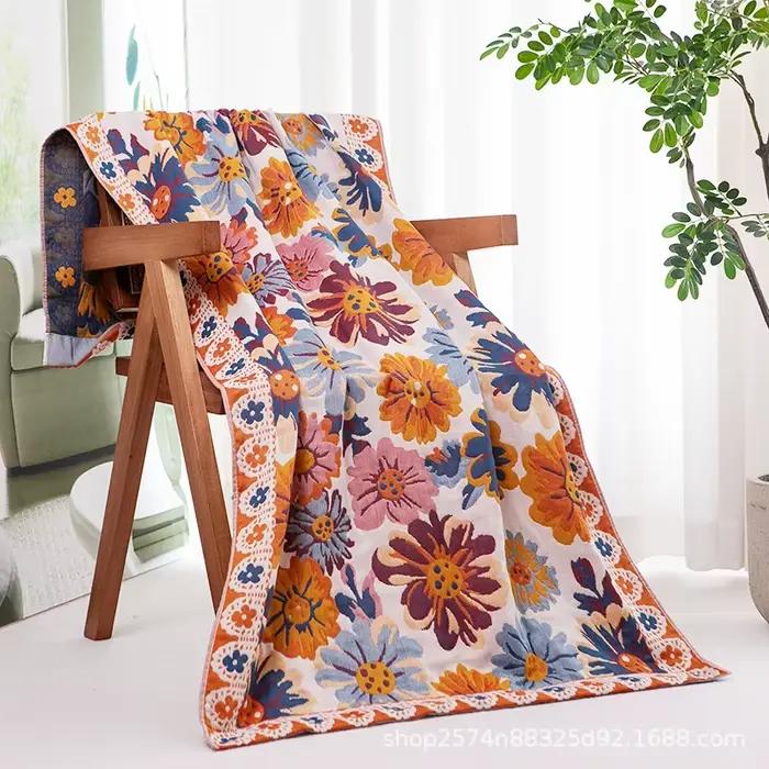 Serviette de bain domestique en coton, serviettes de plage en gaze à cinq couches, Super douces, res