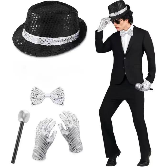Ensemble d'accessoires de costume Michael Jackson, chapeau Fedora à paillettes, gants, lunettes de s