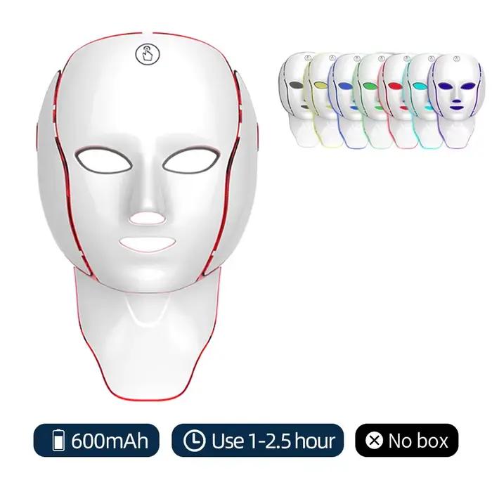 Masque Facial LED thérapie par la lumière rouge 7-1 couleur 192LED s masque Facial sans fil beauté à