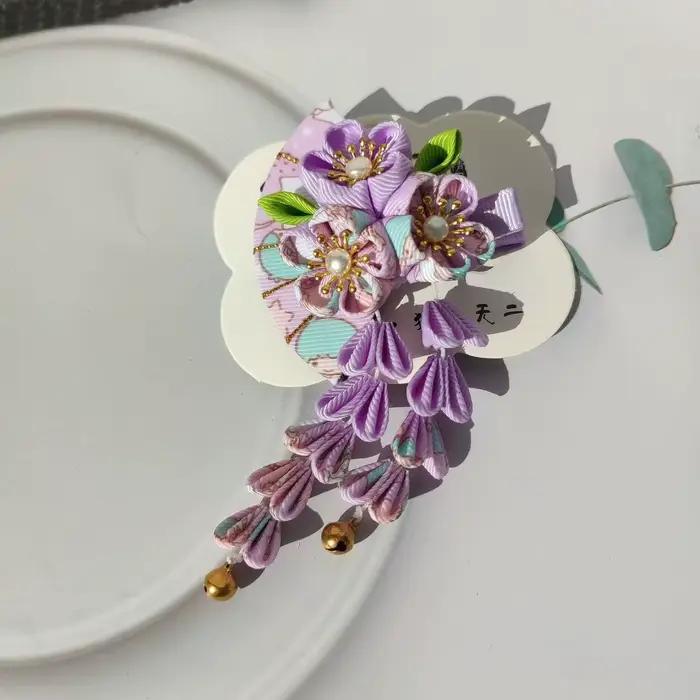 Couvre-chef kimono japonais, tissu fait à la main, pompon et couleur vent, bandeau assorti, pince à