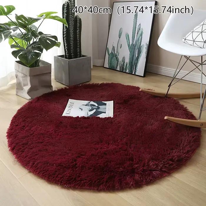 Tapis moelleux en laine lea pour salon, fausse fourrure, polymère rond, tapis longs en peluche pour