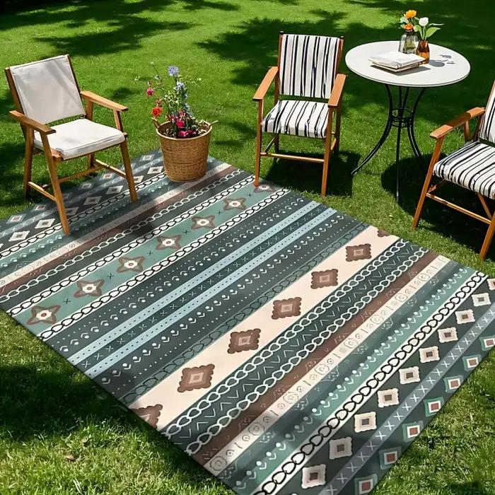 VIKAMA Tapis d'extérieur géométrique style bohème, imperméable et antidérapant, pour terrasse, balco