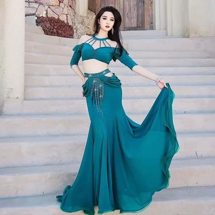 Femmes danse du ventre Style Oriental femmes groupe Costume filles tenue d'entraînement Shimmy frang