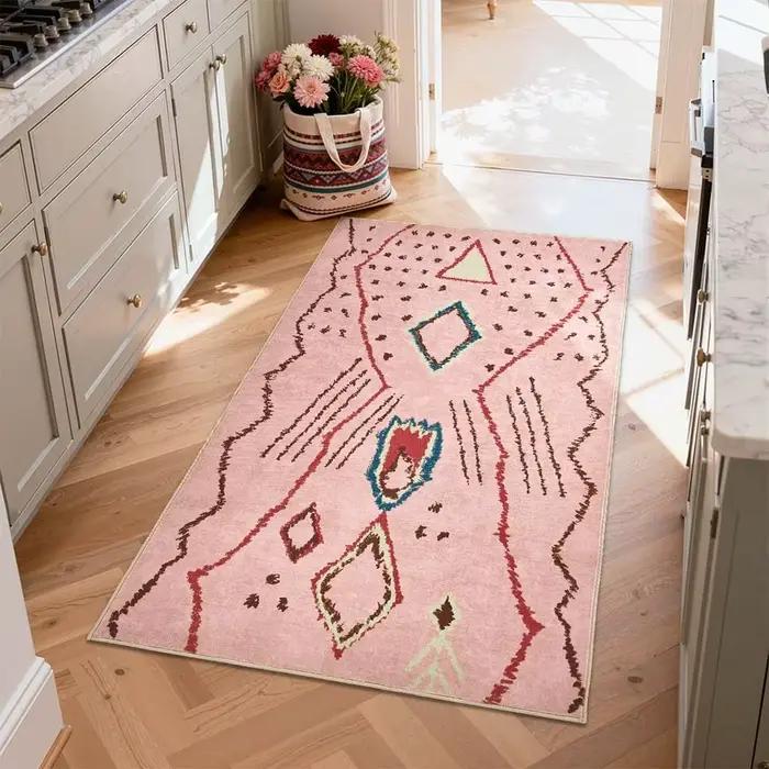 Tapis géométrique rose bohème, tapis d'appoint antidérapant pour entrée, cuisine, salle de bain, déc