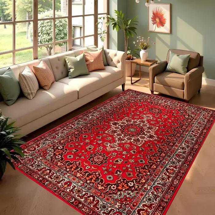 VIKAMA Tapis persan rouge antidérapant pour salon, chambre à coucher, décoration abstraite bohème