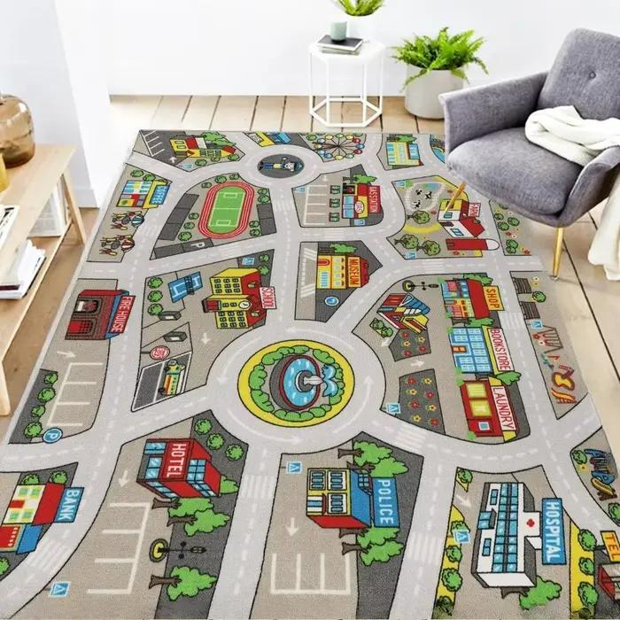 Tapis de jeu de route de circulation pour enfants, lavable, carte de voiture, apprentissage éducatif